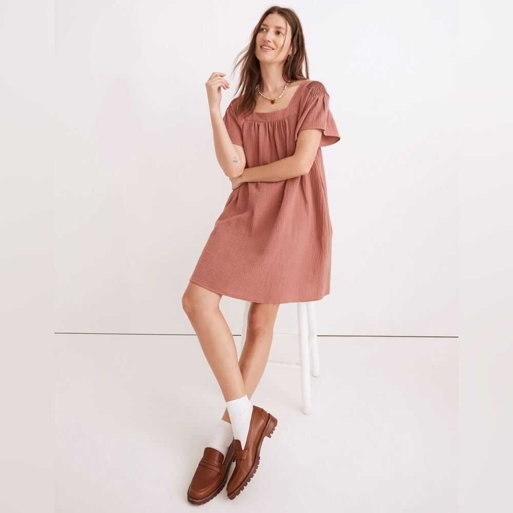 Madewell Lightspun Butterfly Square-Neck Mini Dress - Size XL - Vintage Quartz